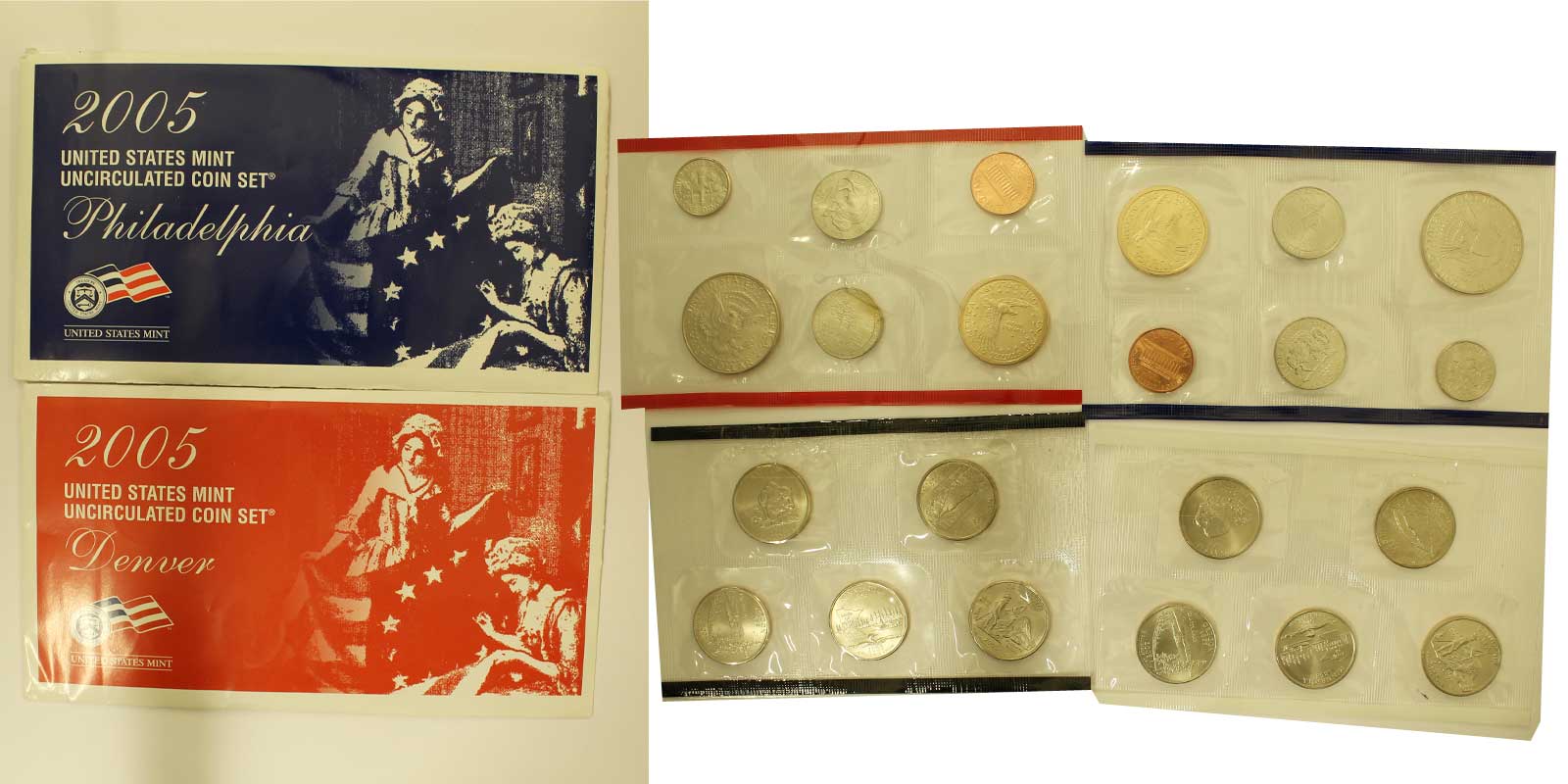 Serie di 22 monete fior di conio in confezioni originali - zecche di Denver e Philadelphia