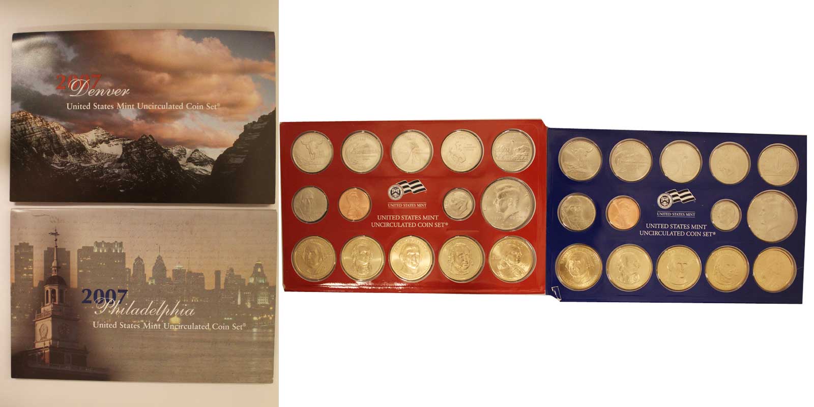 Serie di 28 monete fior di conio in confezioni originali - zecche di Denver e Philadelphia