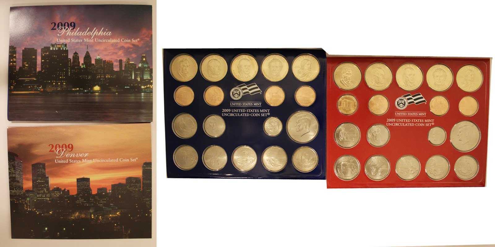 Serie di 36 monete fior di conio in confezioni originali - zecche di Denver e Philadelphia
