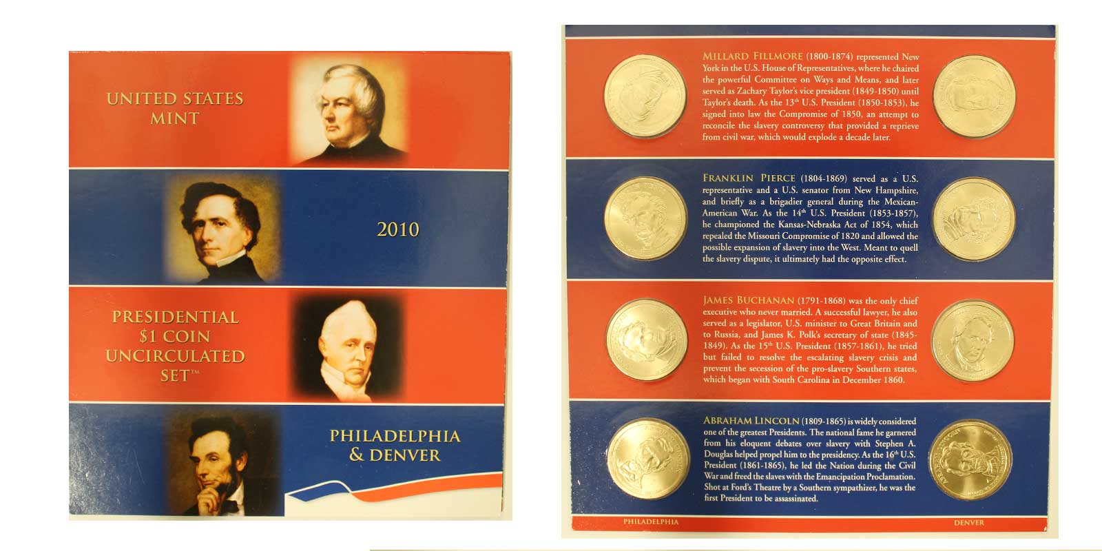 Serie di 8 monete da 1 dollaro dedicate ai presidenti americani - zecche di Denver e Philadelphia