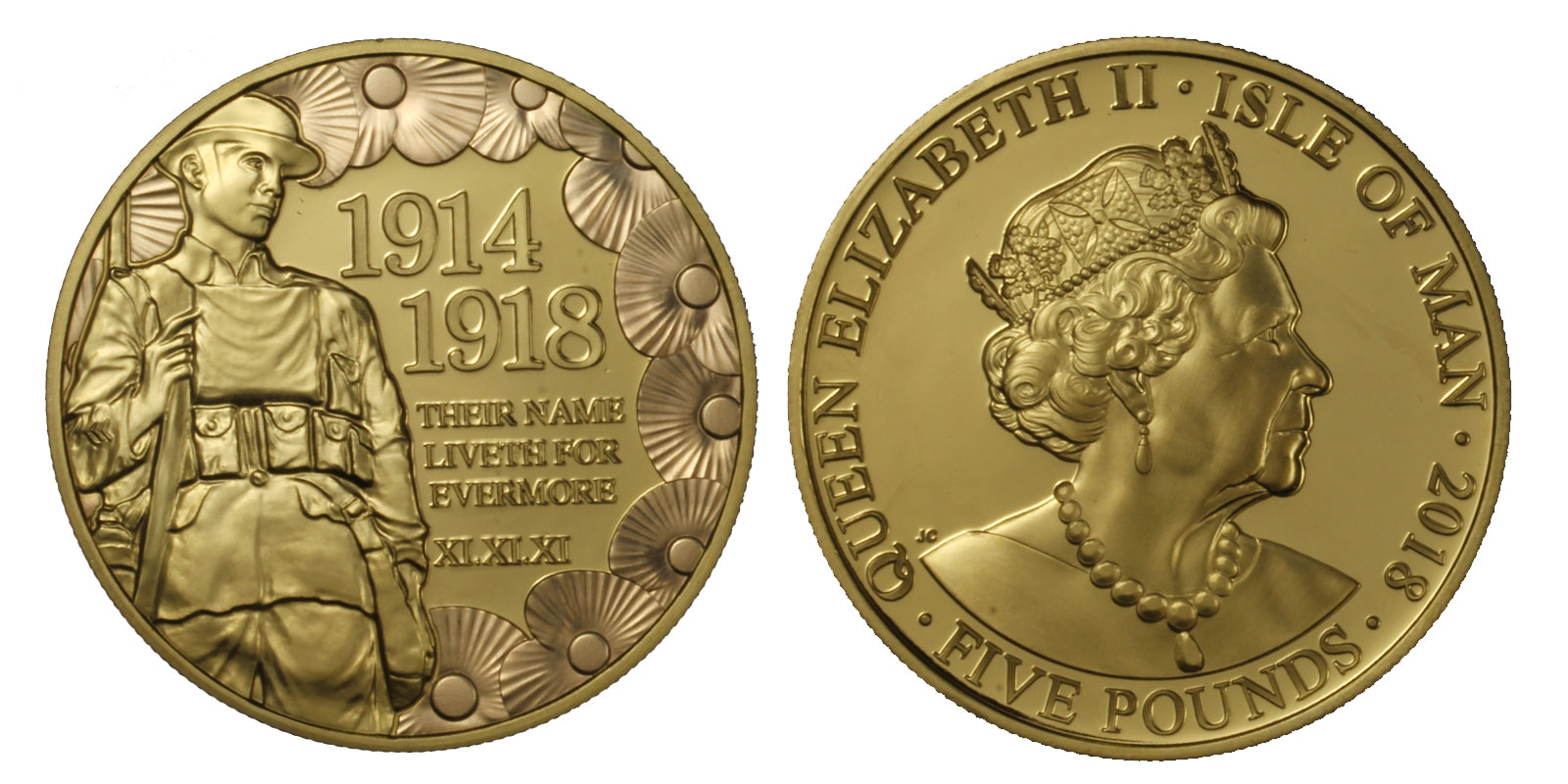 "100 Anniv. Prima Guerra Mondiale" - 5 sterline gr. 39,94 in oro 917/000 