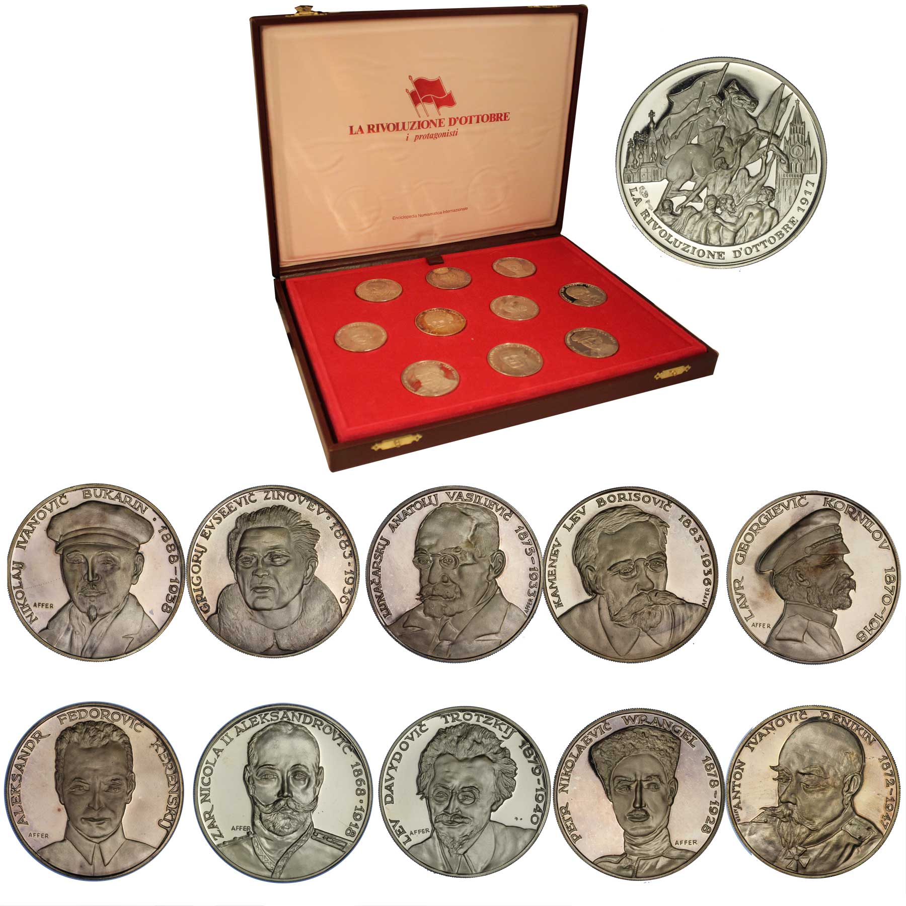 "Rivoluzione d'Ottobre" - Serie da 20 medaglie gr.500,00 complessivi in ag.925/000 - conf. originale