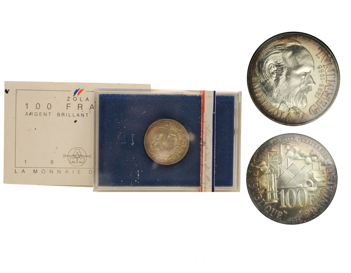 Emile Zola -100 franchi gr.15,00 in ag.900/000