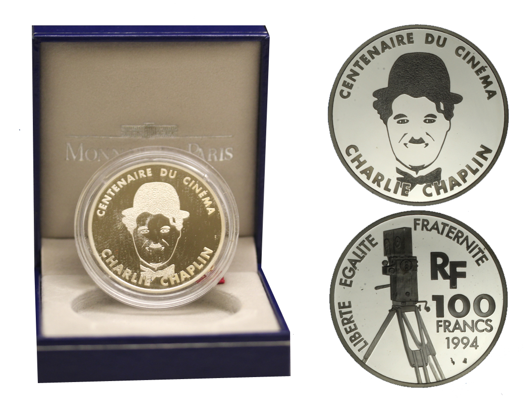 Charlie Chaplin - 100 franchi gr.22,20 in ag.900/000 