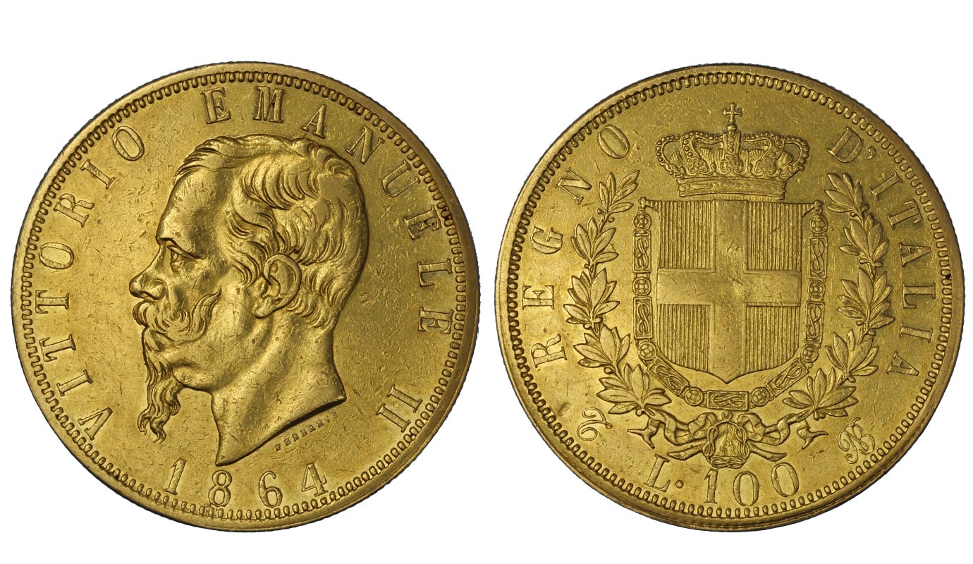 100 lire zecca di Torino gr.32,25 in oro 900/