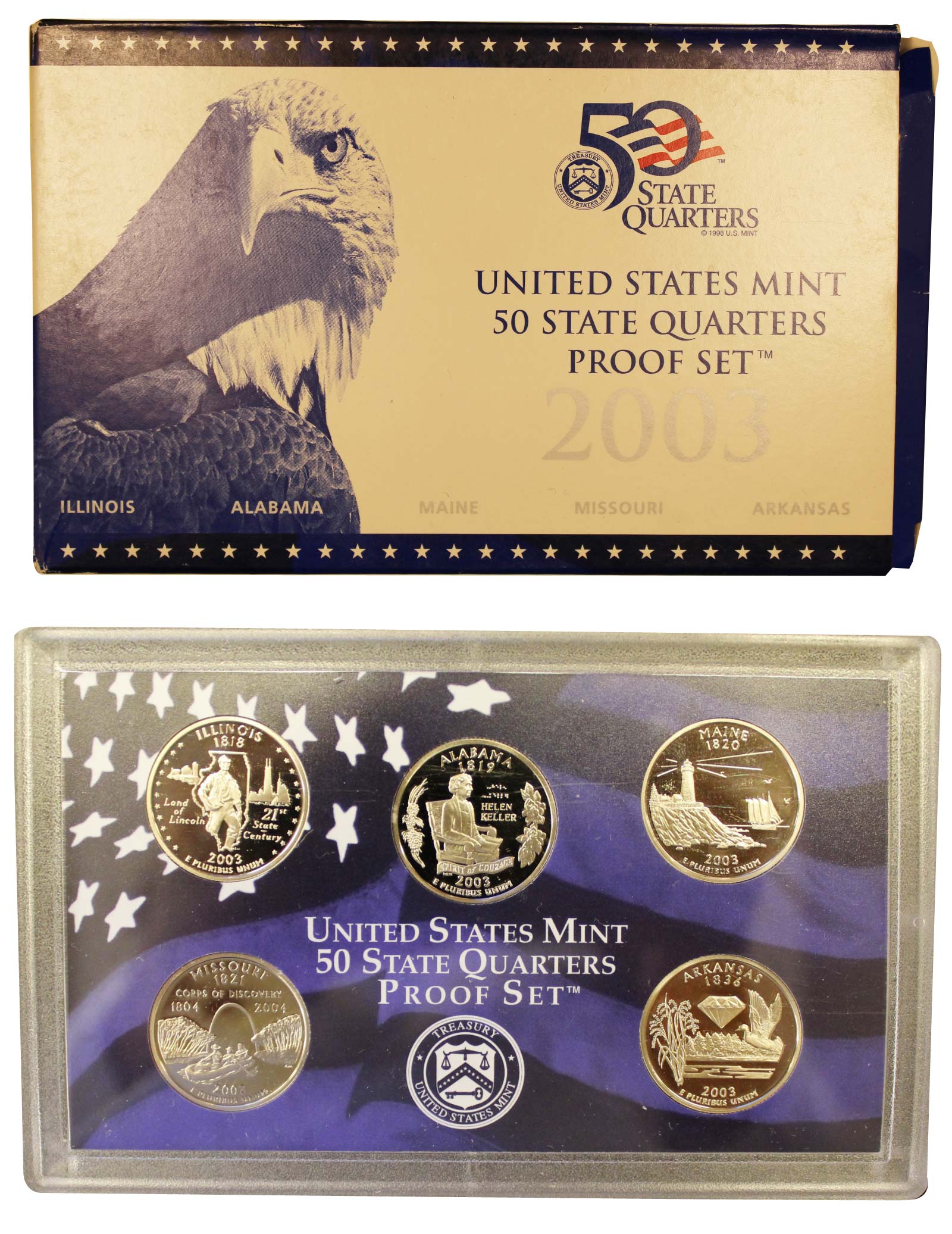 "Stati americani" - Serie completa di 5 monete da 1/4 di dollaro in nickel
