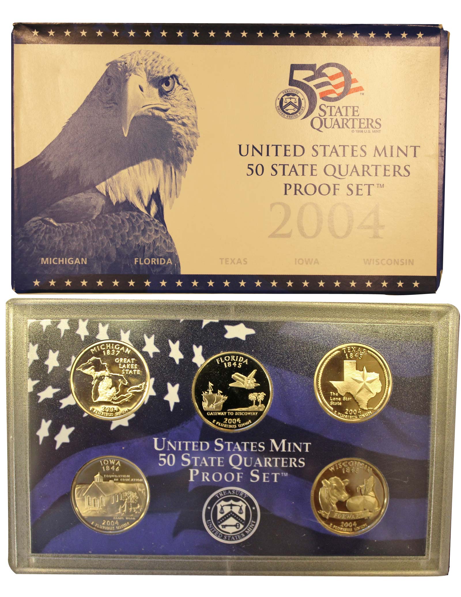 "Stati americani" - Serie completa di 5 monete da 1/4 di dollaro in nickel