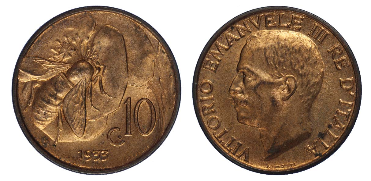 10 centesimi Ape - rame rosso - zecca di Roma
