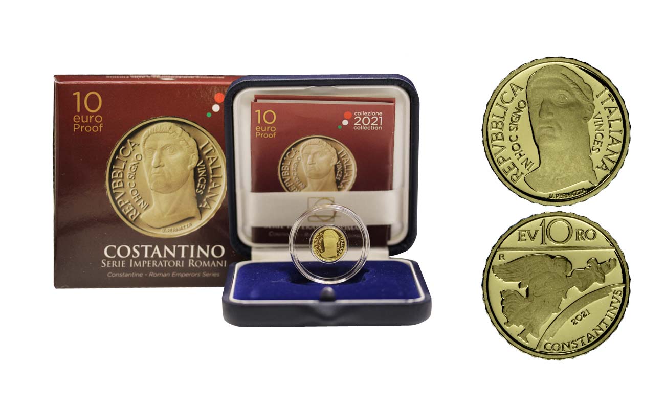 "Imperatori Romani: Costantino" - 10 Euro gr. 3,00 in oro 900/ - Tiratura 1200 pezzi