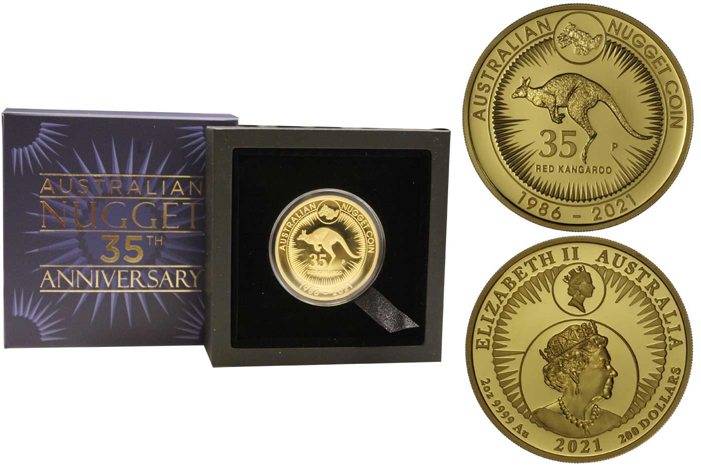 "35 Anniversario Nugget" - Moneta da 200 Dollari in altorilievo gr. 62,20 in oro 999/000 Tiratura 150 pezzi