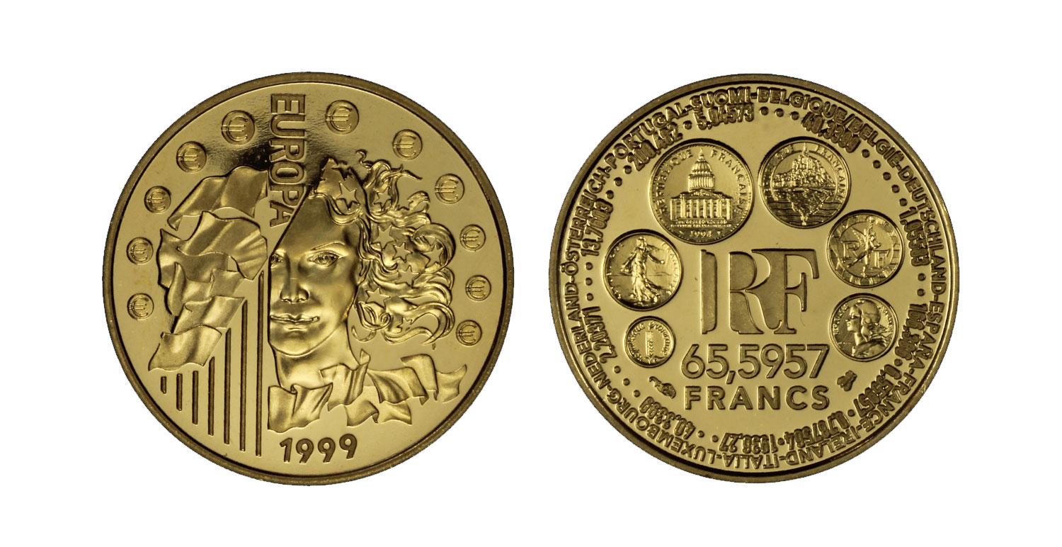 "Conversione in Euro" - 65.5997 franchi gr. 8,45 in oro 925/000 