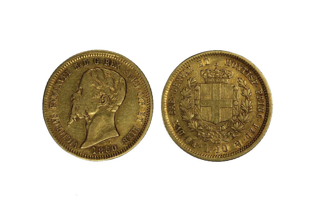 Vittorio Emanuele II - 10 lire zecca di Torino gr.3,22 in oro 900/