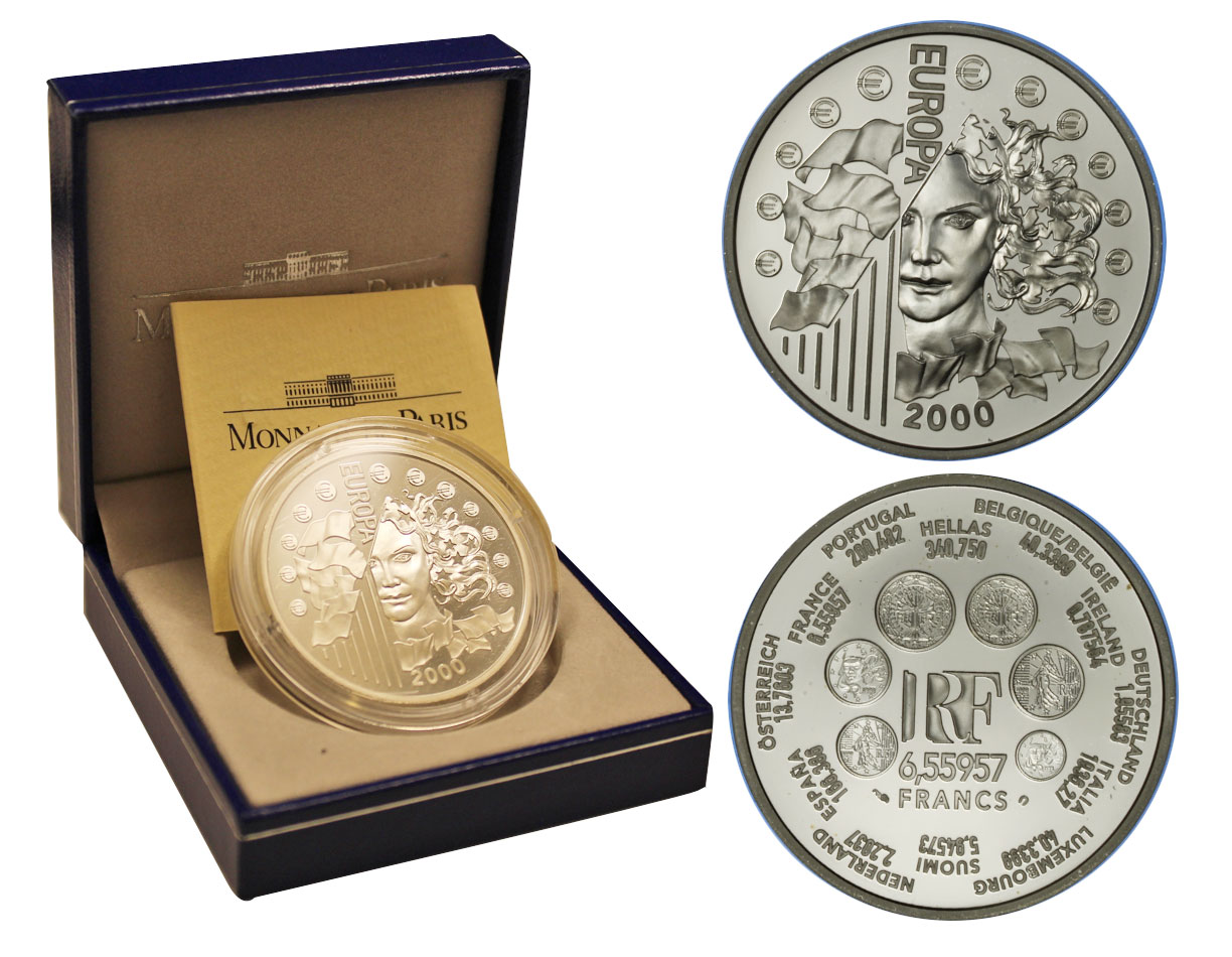 Introduzione Moneta Euro -6,55957 franchi gr.22,20 in ag.900/000 