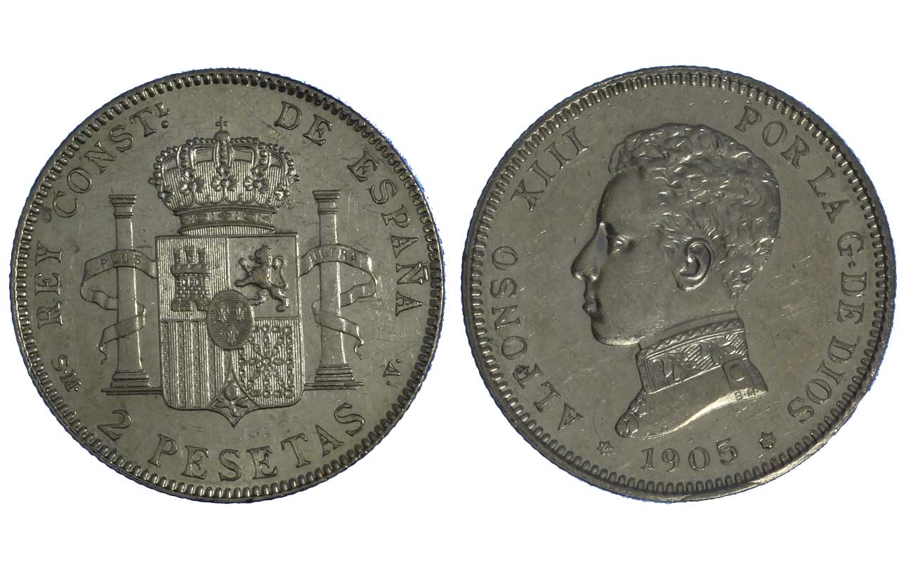 Re Alfonso XIII - 2 peseta gr. 10,00 in ag.835/000 