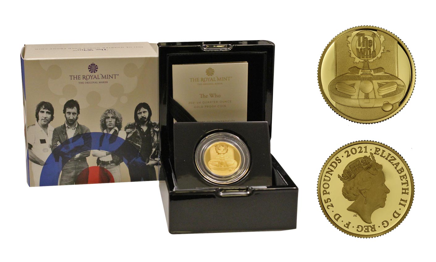 "Music Legends: The Who" - Regina Elisabetta II - 25 Pounds gr.7,80 in oro 999/ - Tiratura 1000 pezzi