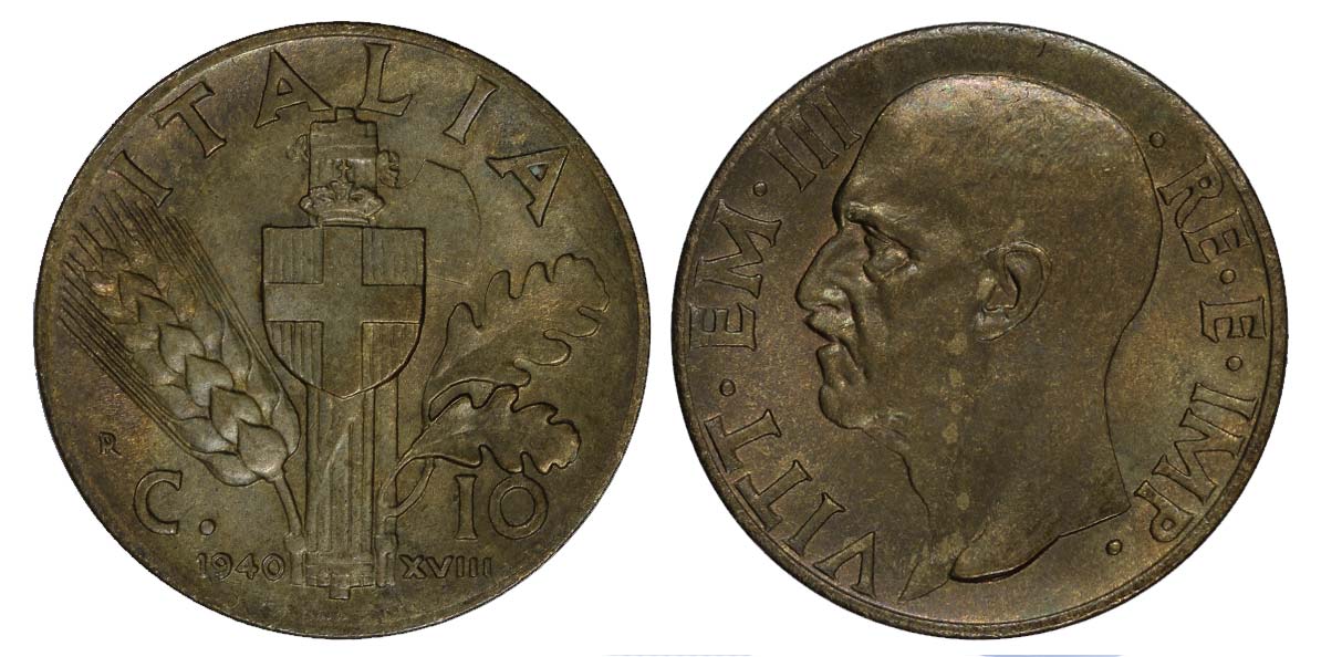  10 centesimi Impero anno XVIII zecca di Roma