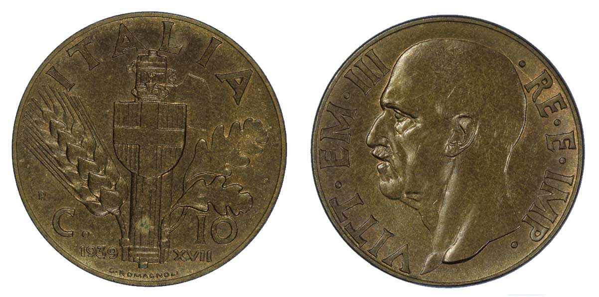 10 centesimi Impero anno XVII zecca di Roma