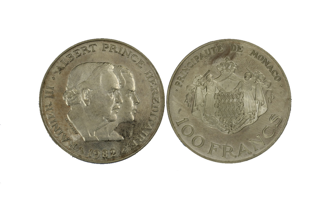 Ranieri III - 100 franchi gr.30,00 ag.900/000 - Piedfort