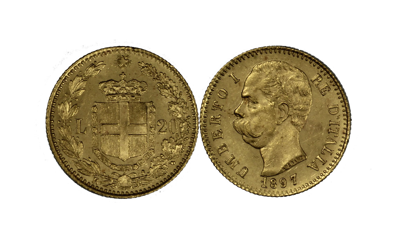 Re Umberto I - 20 Lire gr. 6,45 in oro 900/