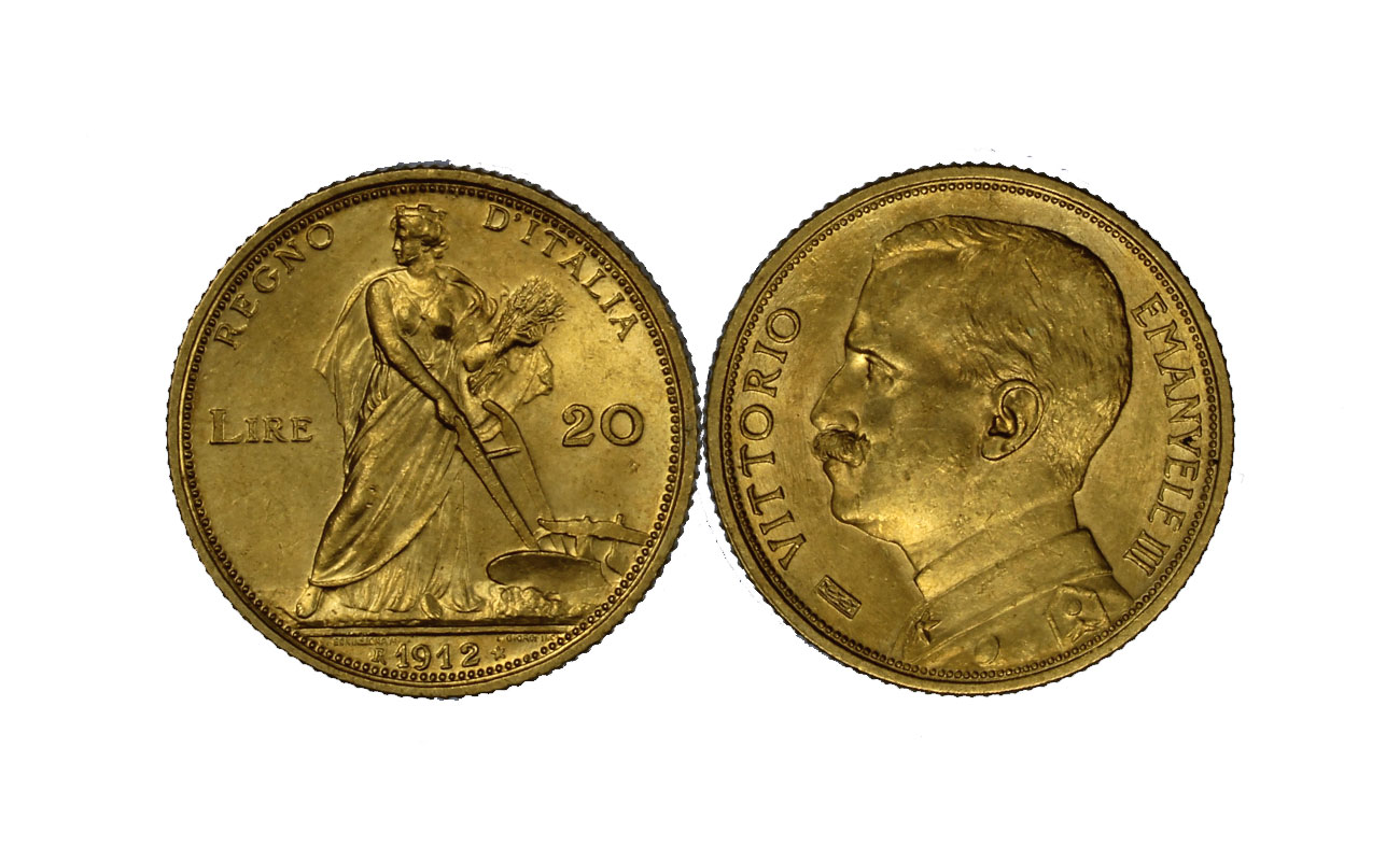 "Aratrice" - Re Vittorio Emanuele III - 20 Lire gr. 6,45 in oro 900/