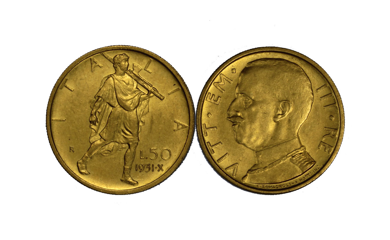 "Littore" - Re Vittorio Emanuele III - 50 lire gr. 4,40 in oro 900/