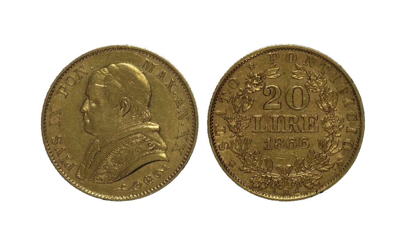 Pio IX - 20 lire gr. 6,45 in oro 900/