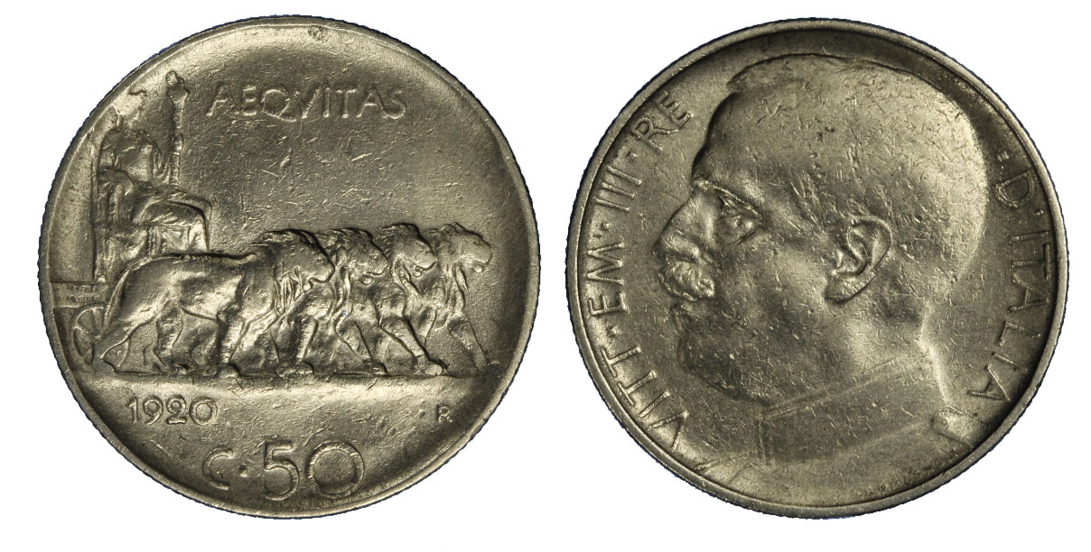 50 centesimi Leoni bordo rigato zecca di Roma 