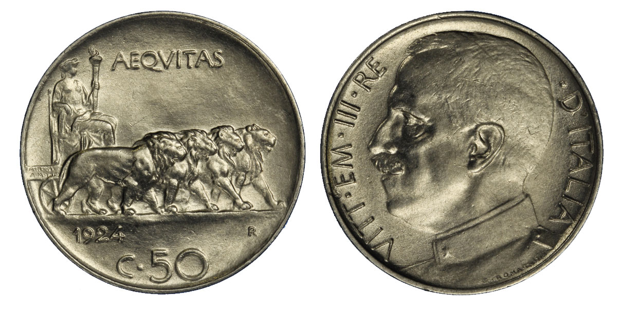 50 centesimi Leoni bordo liscio zecca di Roma