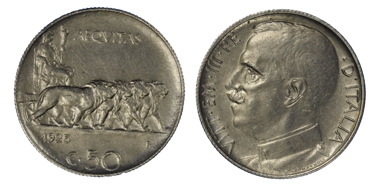 50 centesimi Leoni bordo rigato zecca di Roma 