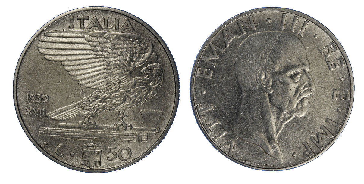 50 centesimi Impero (anno XVII) antimagnetica zecca di Roma