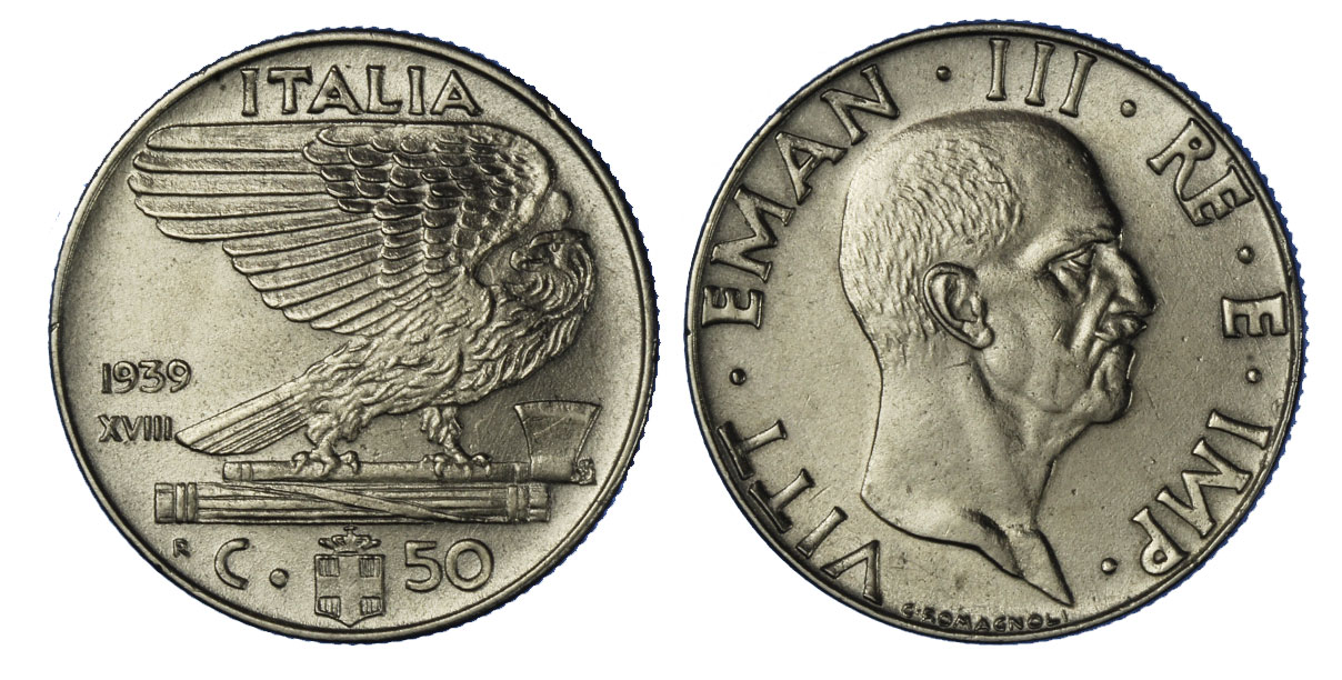 50 centesimi Impero (anno XVIII) antimagnetica zecca di Roma