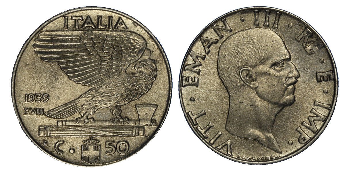 50 centesimi Impero (anno XVIII) magnetica zecca di Roma