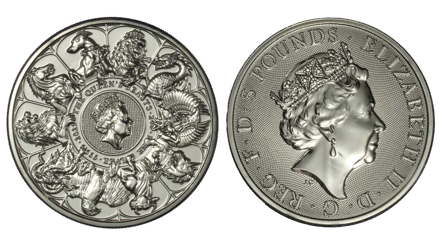 Queen's Beasts Completer - moneta da 5 Pounds (2 oz) gr. 62,20 ag 999/000