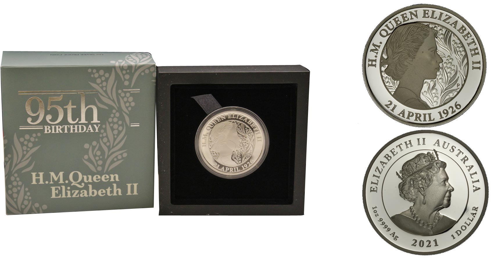 "95° compleanno della Regina Elisabetta" - Moneta da 1 dollaro gr. 31,10 in ag. 999/000