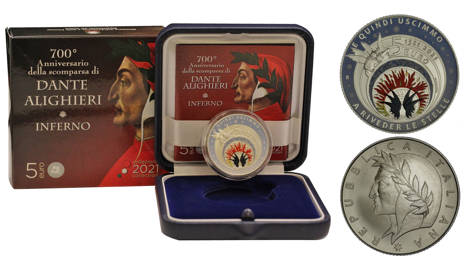 "700 anni dalla scomparsa di Dante Alighieri - 1a emissione: Inferno"- Moneta da 5 euro gr. 18,00 in ag. 925/000 in confezione ufficiale
