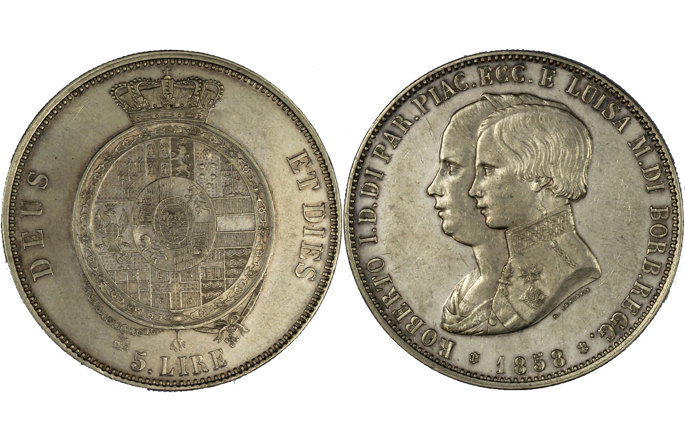 Duca Roberto I di Borbone - 5 Lire gr. 25,00 in arg. 900/