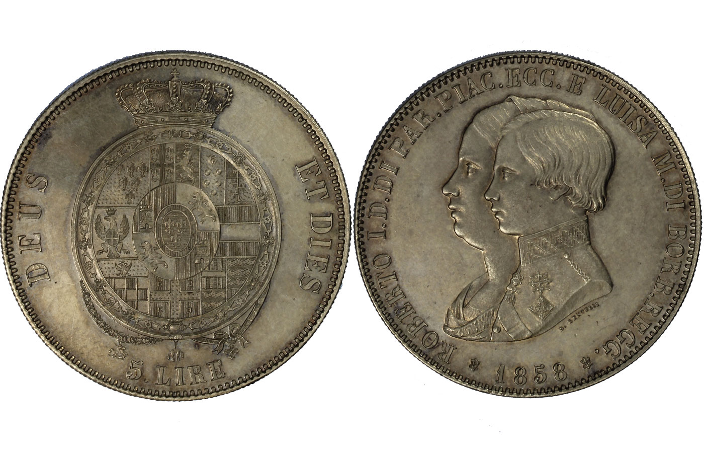 Duca Roberto di Borbone - 5 Lire gr. 25,00 in arg. 900/