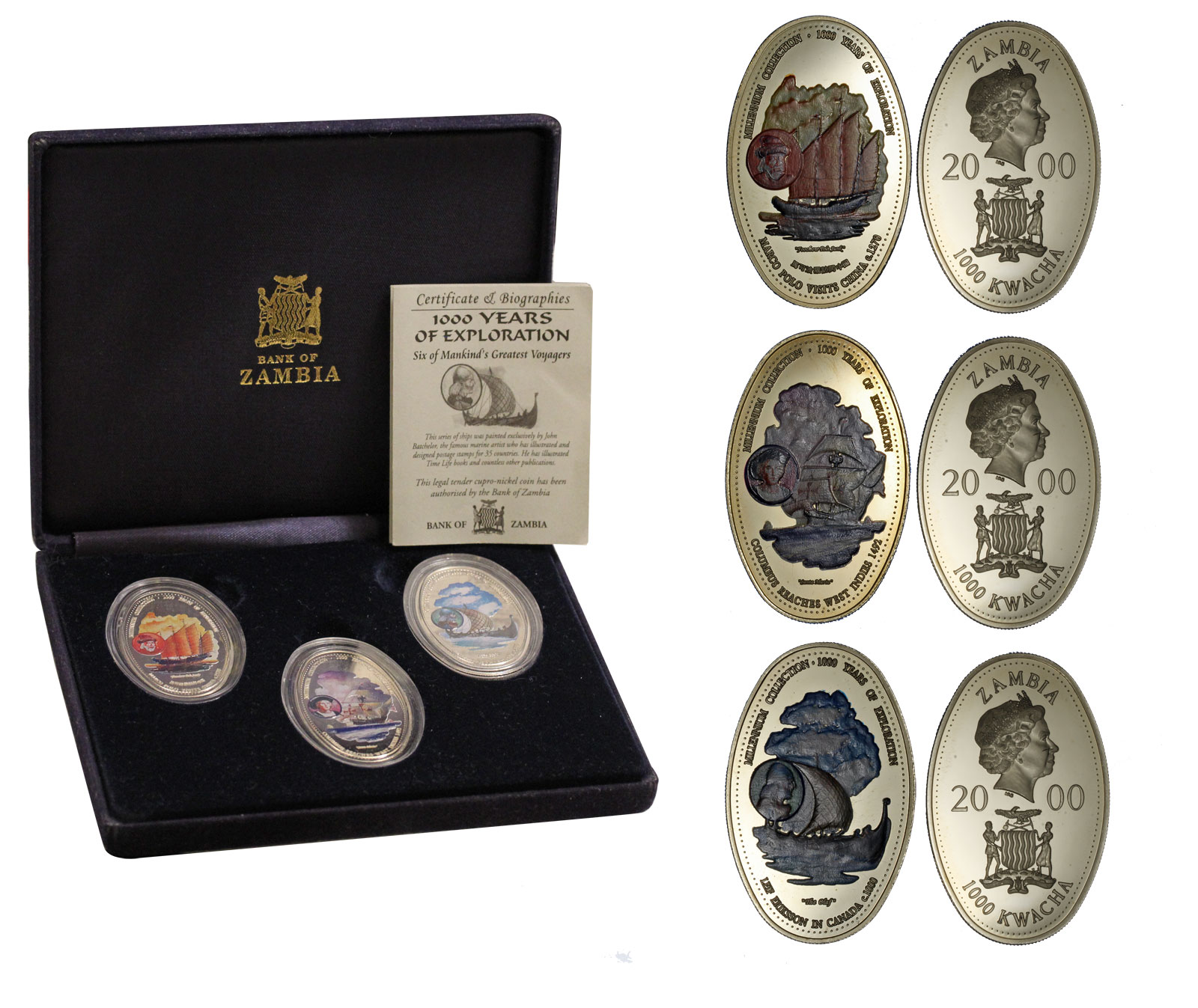 "1000 anni di esplorazioni" - set di tre monete da 20 gr. cad. in nickel