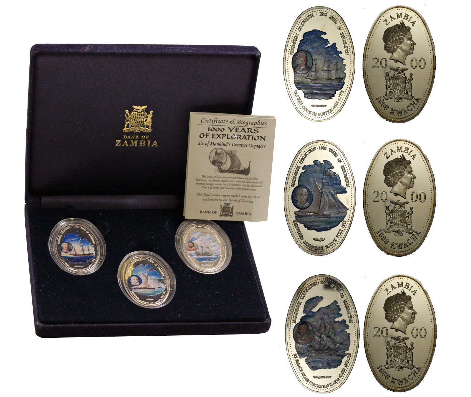 "1000 anni di esplorazioni" - set di tre monete da 20 gr. cad. in nickel
