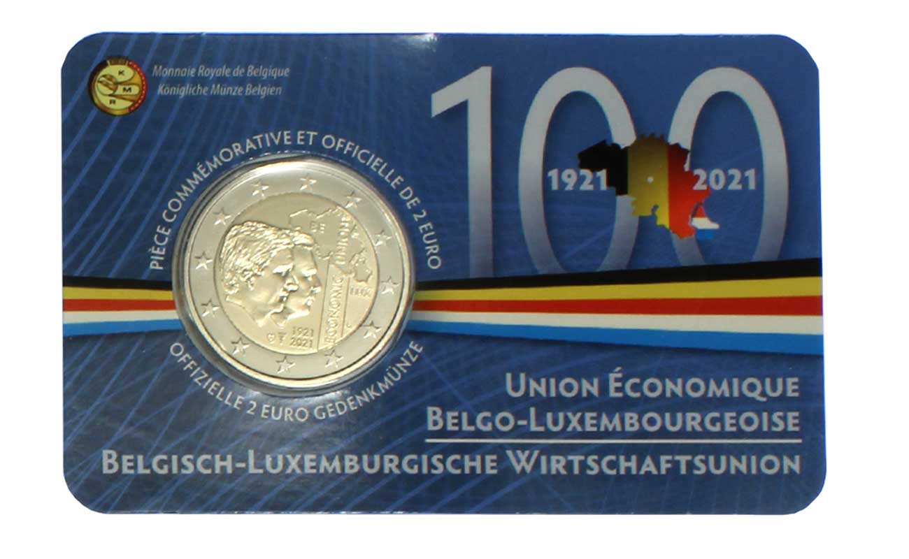 "100 anniversario Unione Economica Belgio-Lussemburgo" - moneta da 2 euro in blister