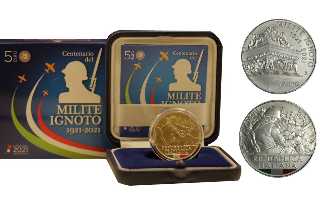 "Milite Ignoto" -  5 Euro gr. 18,00 in ag. 925/