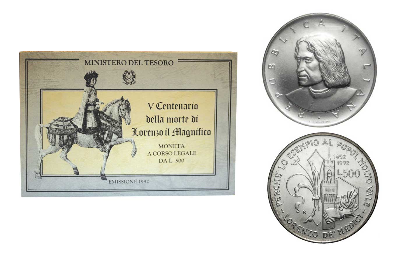 "Lorenzo il Magnifico" - 500 Lire gr. 15,00 in arg. 835/000 - Lotto di 10 pezzi in conf. originali