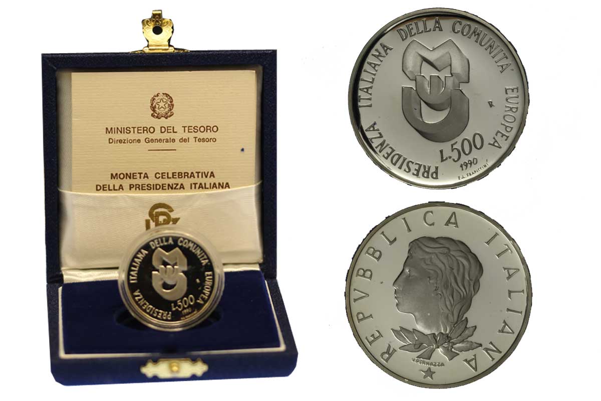 "Presidenza CEE" - Monete da Lire 500 gr.11,00 in ag.835/ - Lotto di 10 pezzi in conf. originale