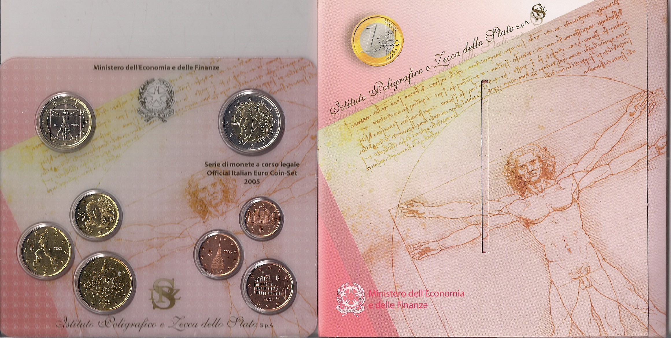 Serie completa di 8 monete in confezione ufficiale - Lotto di 5 serie in conf. originali - Senza Argento