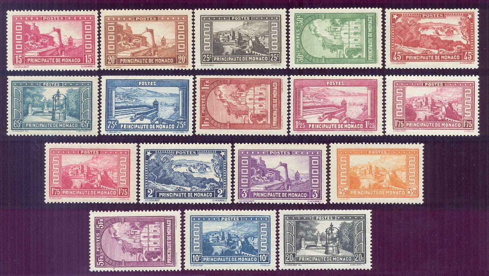 Vedute diverse - serie completa di 17 francobolli, nuovi e perfetti, con certificato di garanzia.