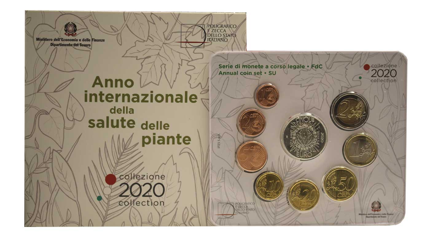Serie completa di 9 monete con 5 euro commemorativo "Anno Internazionale della salute delle piante"