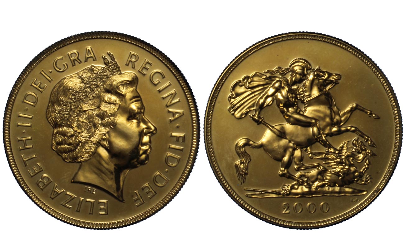 Regina Elisabetta - 5 sterline di gr. 39,94 in oro 917/