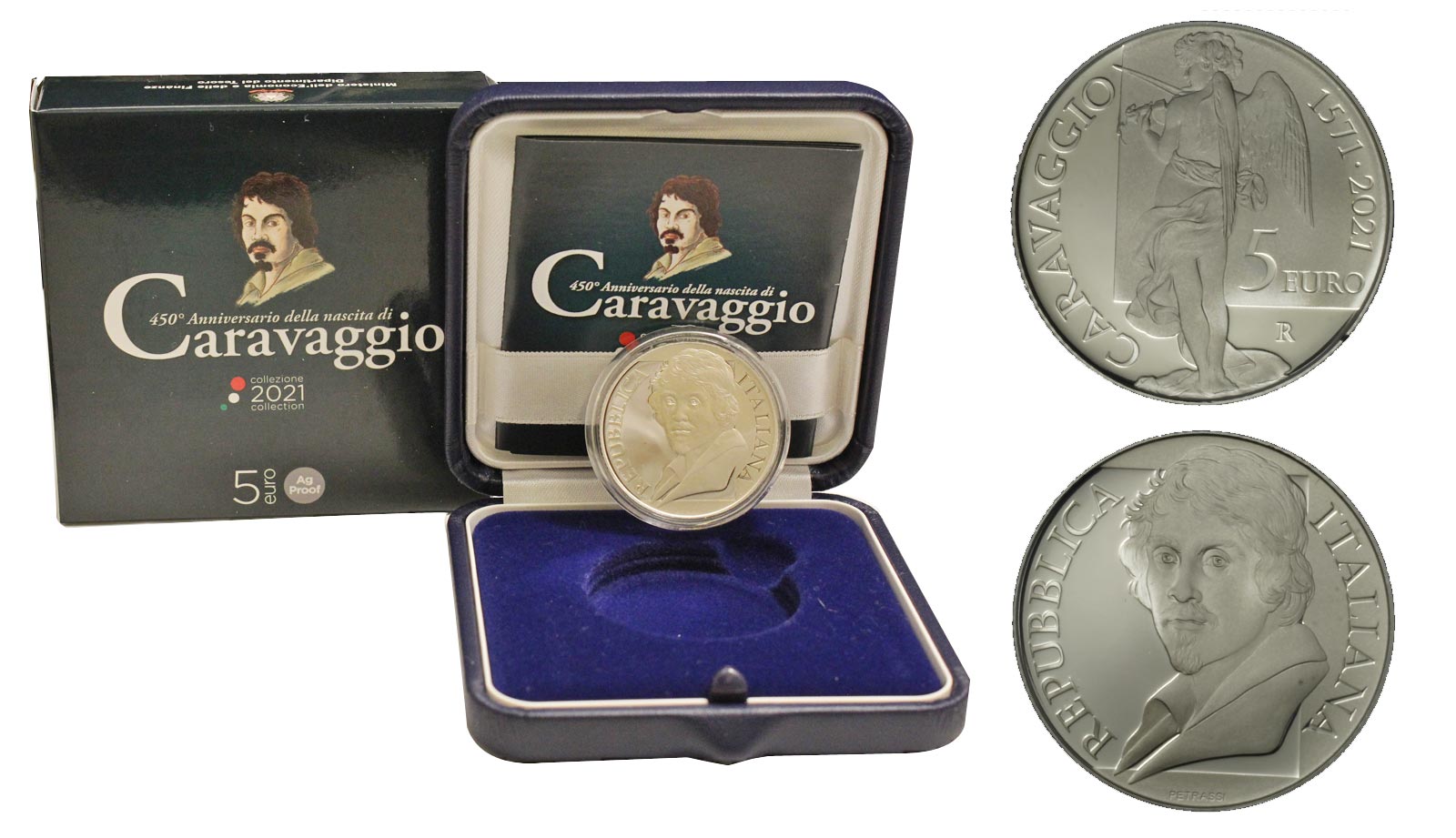 "450° Ann. della nascita di Caravaggio" - Moneta da 5 euro gr. 18,00 in ag. 925/000