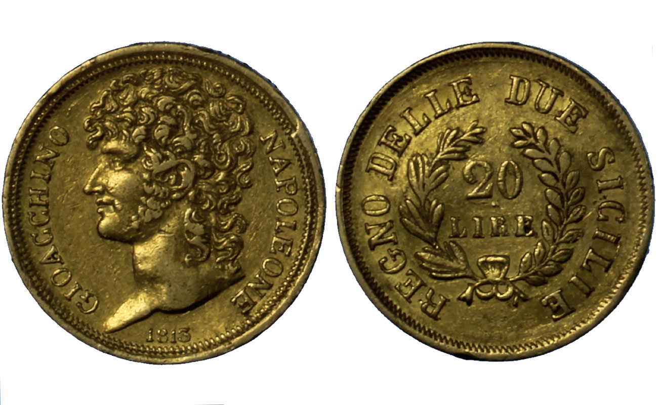 Gioacchino Murat - 20 lire gr.6,45 in oro 900/- rami corti