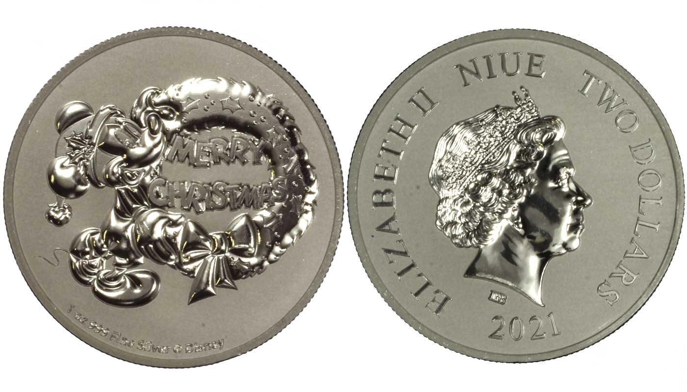 "Topolino Edizione Natalizia" - 2 dollari gr. 31,103 (1 oz) in ag.999/